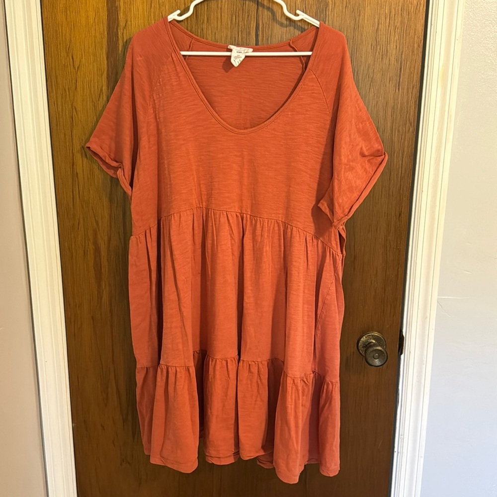 2X women’s midi burnt orange short sleeve dress